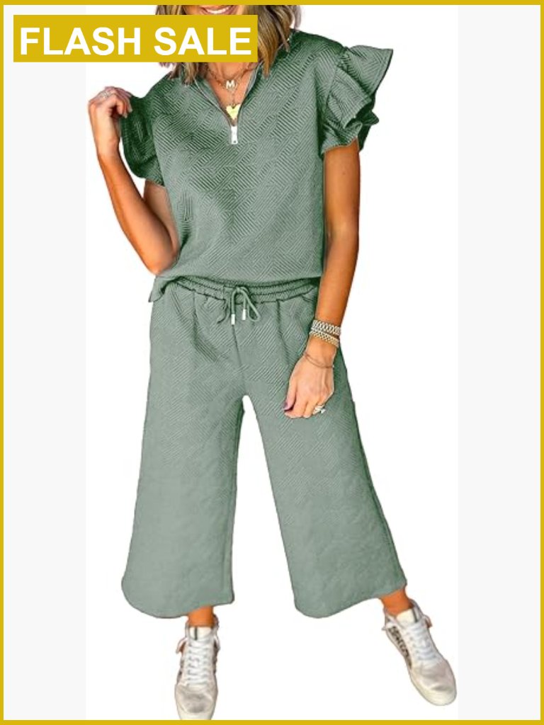 2 Piece Lounge Set - V Neck Collared Polo & Pullover Top With Pants